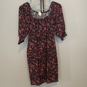 Roan + Ryan Chic Black and Pink Floral Midi Dress